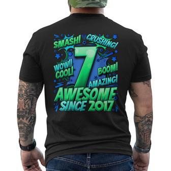 7Th Birthday Comic Style Awesome Since 2017 7 Year Old Boy Men's T-shirt Back Print | Mazezy