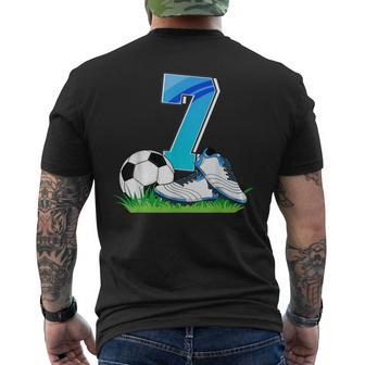 7Th Birthday Football Soccer 7 Years Old Boys Men's T-shirt Back Print - Seseable