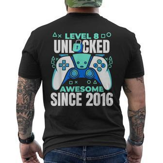 8 Year Old Gamer Gaming 8Th Birthday Level 8 Unlocked Men's T-shirt Back Print - Thegiftio UK