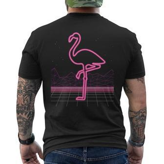 80S Retro Neon Sign Pink Flamingo 80'S Men's T-shirt Back Print | Mazezy