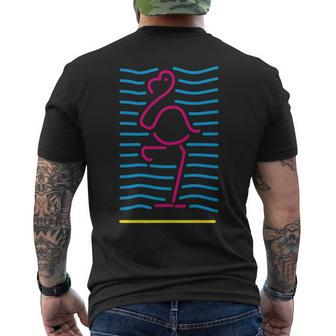 80'S Retro Neon Sign Pink Flamingo Bird Men's T-shirt Back Print | Mazezy