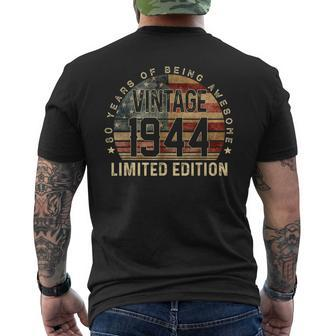 80Th Birthday Vintage 1944 80 Years Old Usa Flag Men's T-shirt Back Print - Monsterry AU