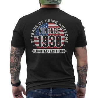 85Th Birthday Vintage 1938 85 Years Old Usa Flag Men's T-shirt Back Print - Monsterry