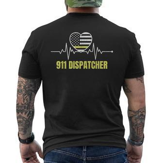 911 Dispatcher Thin Yellow Line Dispatch Us American Flag Men's T-shirt Back Print - Seseable