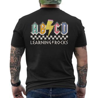 Abcd Learning Rocks Rock'n Roll Teachers Pencil Lightning Men's T-shirt Back Print | Mazezy UK