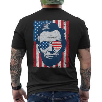 Abe Lincoln Beard Sunglasses & American Flag 4Th Of July Men's T-shirt Back Print - Monsterry CA