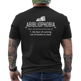 Abibliophobia Definition Librarian Reading Books Lover Men's T-shirt Back Print - Monsterry