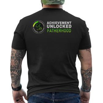 Achievement Unlocked Fatherhood Gamer Dad Father's Day Mens Back Print T-shirt | Mazezy