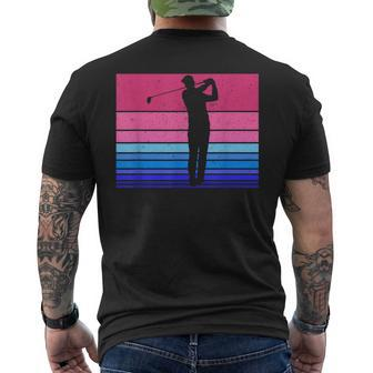 Adrette Retro Golfer Sonnenuntergang Pink Blau Golfer Ästhetischeibes T-Shirt mit Rückendruck - Seseable