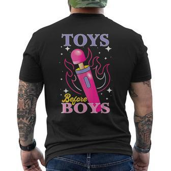 Adult Humor Saying Toys Before Boys Men's T-shirt Back Print | Mazezy