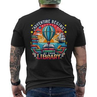 Adventure Begins At Your Library Summer Hot Balloon 2024 Men's T-shirt Back Print | Mazezy AU