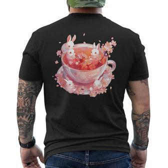 Aesthetic Cute Anime Kawaii Bunnies Tea Cherry Blossom Bunny Men's T-shirt Back Print - Monsterry UK