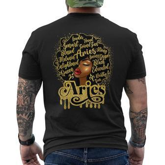 African American Birthday Afro Natural Hair Aries Girl Men's T-shirt Back Print - Monsterry