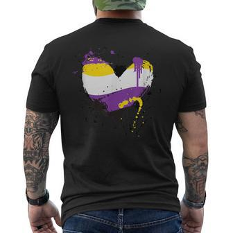 Agender Paintsplash Heart For Non-Binary Pride Flag Men's T-shirt Back Print - Monsterry