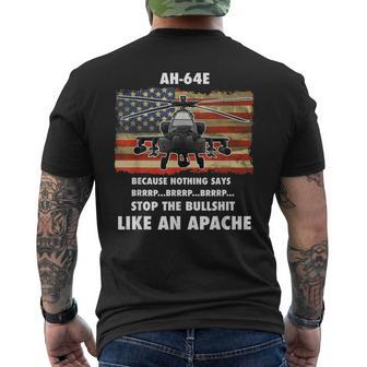Ah-64E Apache Helicopter Military And Veteran Vintage Flag Men's T-shirt Back Print - Monsterry