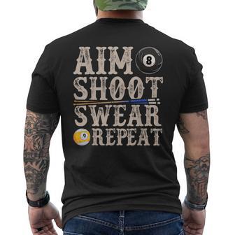 Aim Shoot Swear Repeat Pool Billards Men's T-shirt Back Print - Monsterry