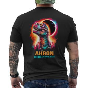Akron Ohio Total Solar Eclipse 2024 T Rex Dinosaur Colorful Men's T-shirt Back Print | Mazezy