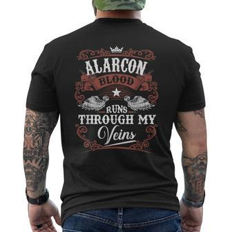 Alarcon Blood Runs Through My Veins Vintage Family Name Men's T-shirt Back Print - Seseable