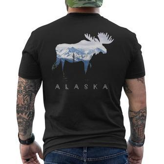 Alaska Day Moose Snowy Mountain Men's T-shirt Back Print | Mazezy
