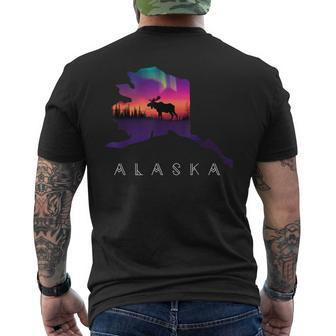 Alaska Moose Aurora Borealis Alaska State & Landscape Men's T-shirt Back Print - Monsterry