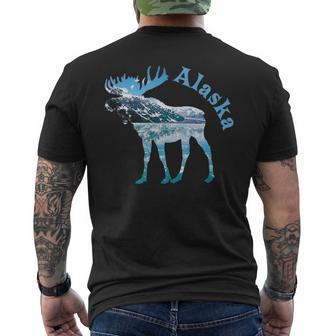 Alaska Moose Souvenir Keepsake Alaskan Snowy Mountain Men's T-shirt Back Print | Mazezy