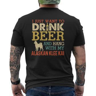 Alaskan Klee Kai Dad Drink Beer Hang With Dog Vintage Mens Back Print T-shirt | Mazezy