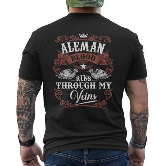 Aleman Blood Runs Through My Veins Vintage Family Name Men's T-shirt Back Print - Seseable