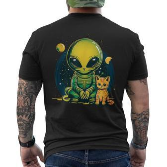 Alien And Cat Cat Selfie With Alien Vintage Ufo Men's T-shirt Back Print - Monsterry AU