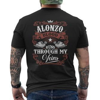 Alonzo Blood Runs Through My Veins Family Name Vintage Men's T-shirt Back Print - Seseable