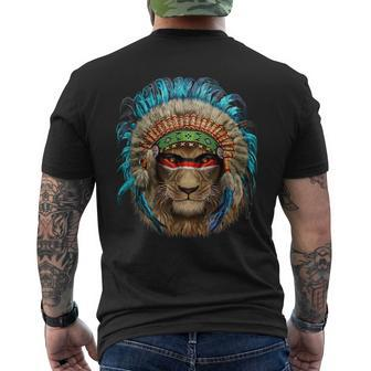 Alpha Lion In Native Indian Headdress Men's T-shirt Back Print - Monsterry