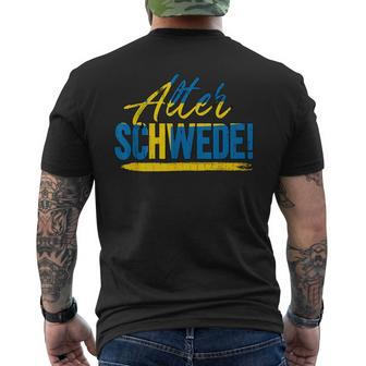 Alter Schwede! Schwarzes Kurzärmliges Herren-T-Kurzärmliges Herren-T-Shirt, Blau-Gelber Aufdruck, Unisex - Seseable