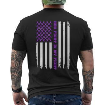 Alzheimer American Flag Her Fight Is My Fight Purple Men's T-shirt Back Print - Monsterry