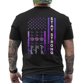 Alzheimer's Awareness Purple Ribbon Distressed American Flag Men's T-shirt Back Print - Monsterry DE