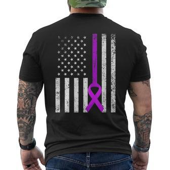 Alzheimers Awareness Support Purple Ribbon American Flag Men's T-shirt Back Print - Monsterry UK
