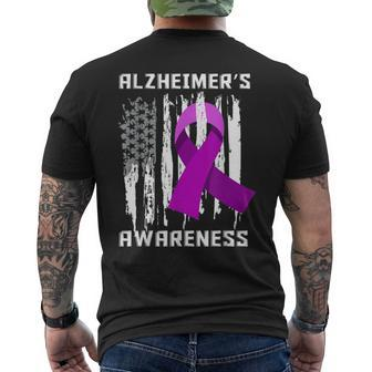 Alzheimer's Awareness Usa Flag Purple Ribbon Men's T-shirt Back Print - Monsterry DE