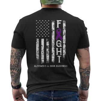 Alzheimer's And Brain Warrior Us Flag Men's T-shirt Back Print - Monsterry