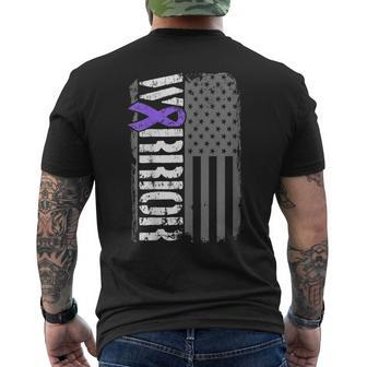 Alzheimers Warrior Vertical American Flag Awareness Ribbon Men's T-shirt Back Print - Monsterry