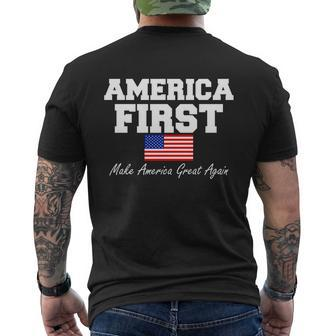 America First Make America Great Again Donald Trump Usa Flag Mens Back Print T-shirt - Thegiftio UK