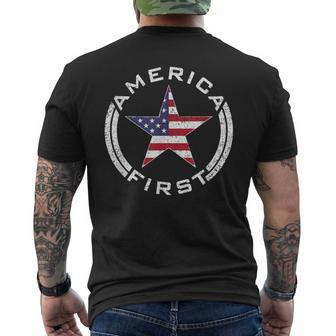 America First Usa Flag American Star Roundel Patriot Men's T-shirt Back Print - Monsterry