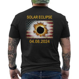 America Totality 04 08 24 Total Solar Eclipse 2024 Usa Flag Men's T-shirt Back Print - Monsterry CA