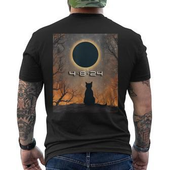 America Totality 4-8-2024 Cat Watching Total Solar Eclipse Men's T-shirt Back Print | Mazezy
