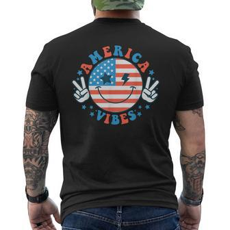 America Vibes Happy Face Smile American Flag 4Th Of July Men's T-shirt Back Print - Monsterry CA