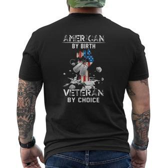 American By Birth Veteran By Choice Dog Tags Us Flag Raised Fist Breaking Stone Mens Back Print T-shirt | Mazezy UK
