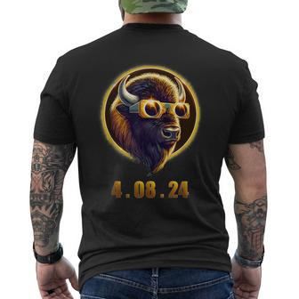 American Bison Buffalo Wearing Glasses Solar 2024 Eclipse Men's T-shirt Back Print - Seseable