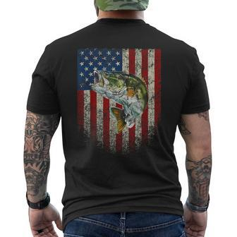 American Flag Bass Fishing Fishermen Usa Patriotic Men's T-shirt Back Print - Monsterry
