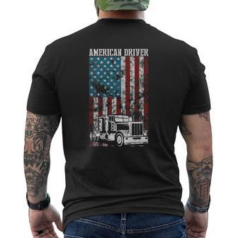 American Flag Big Rig Semi Trailer Truck Driver Premium Mens Back Print T-shirt | Mazezy
