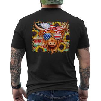 American Flag Highland Cow-Fourth Of July Cow Lover Cool Men's T-shirt Back Print - Monsterry DE