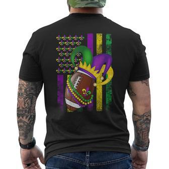American Flag Mardi Gras Fleur De Lis Football Ball Men's T-shirt Back Print | Mazezy