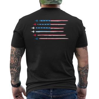 American Flag Military Jet Plane Aviation Men's T-shirt Back Print - Monsterry