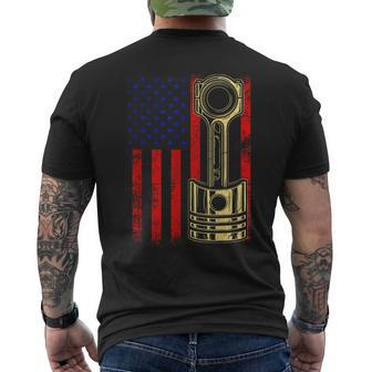 American Flag Piston Muscle Car Patriotic Vintage Men's T-shirt Back Print - Monsterry CA